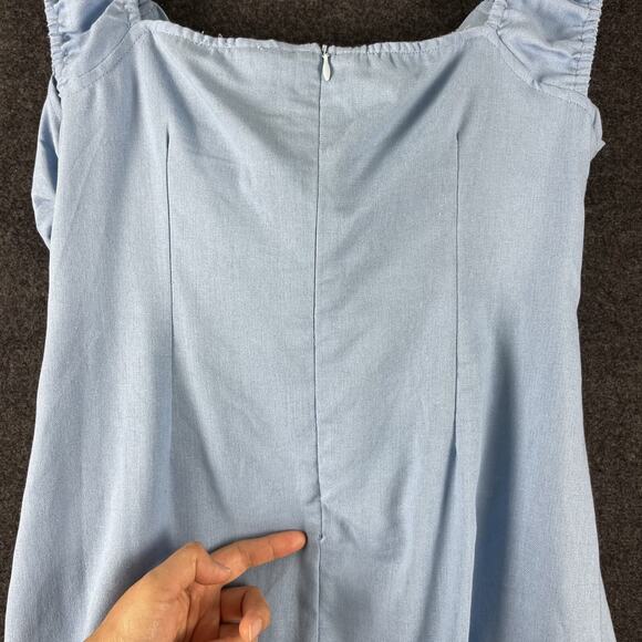 P Cill Linen Blend Mini Dress Womens Large Blue Tie Front Ruffle Cut Out NEW - Picture 12 of 13